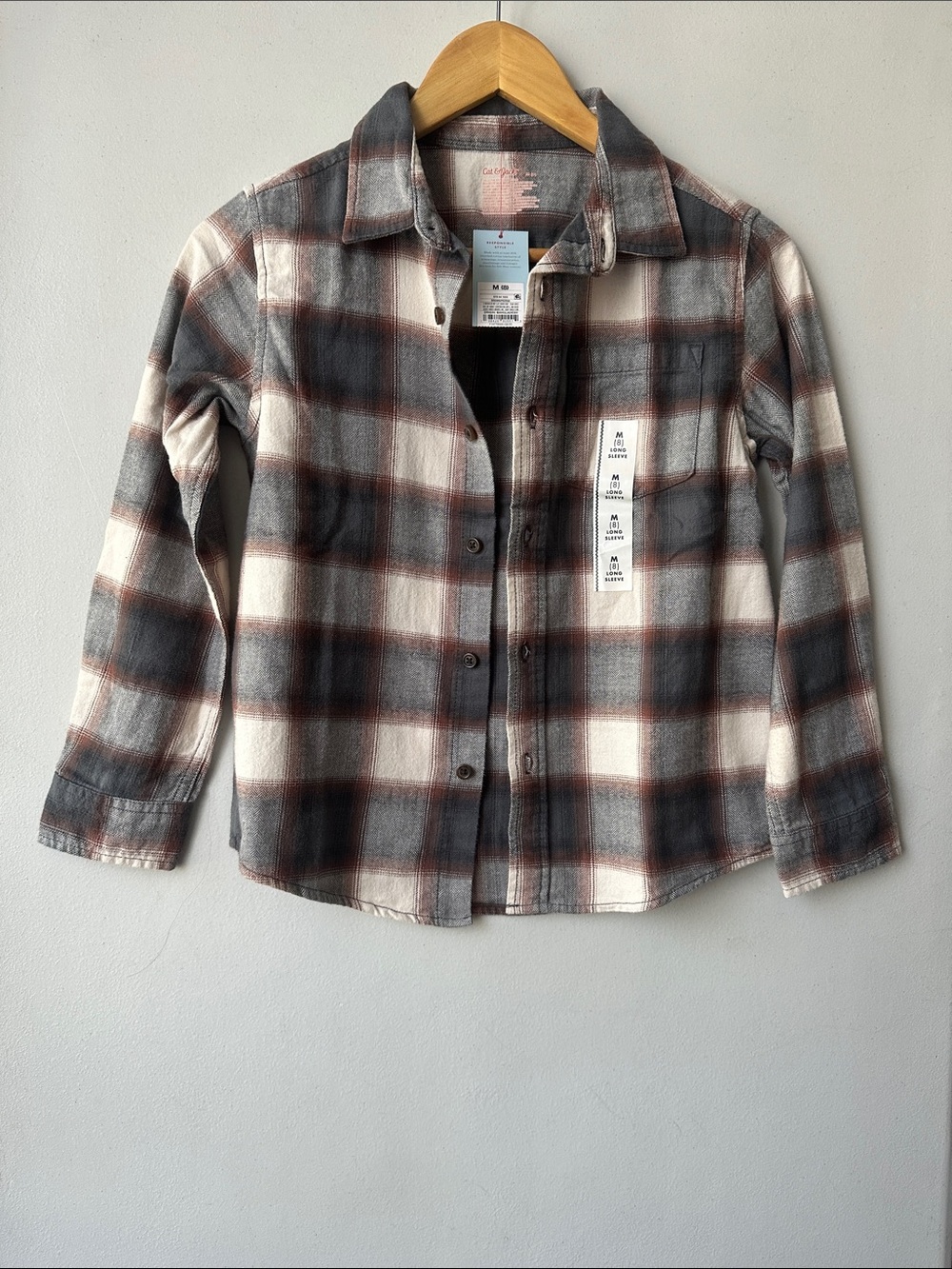 Cat & Jack Gray, Brown & Cream Plaid Button-Down Shirt - Picture 6 of 6